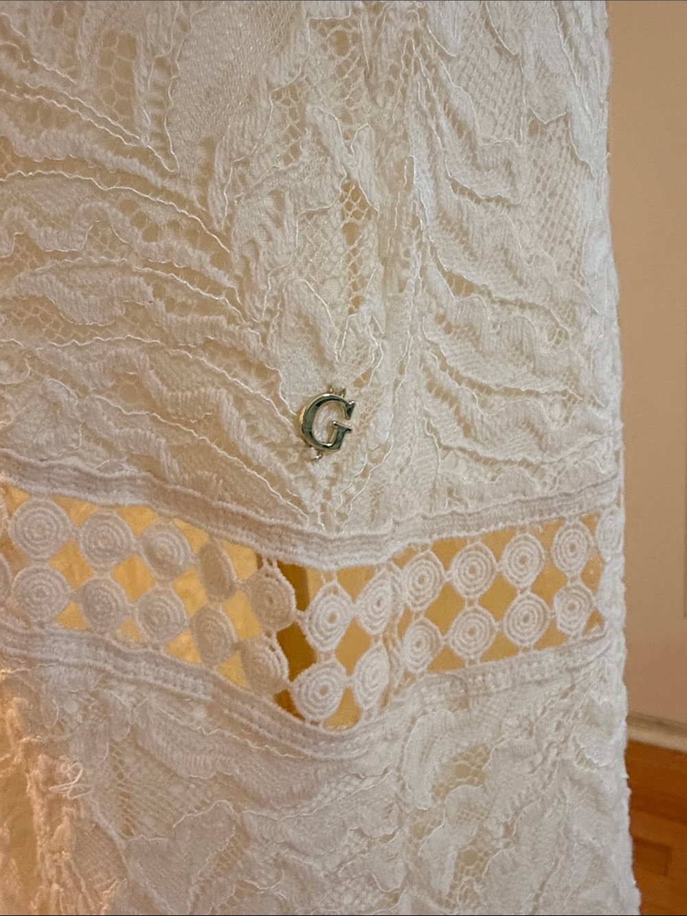 Guess Ivory Halter Lace Maxi Dress with Side Slit - Picture 9 of 13
